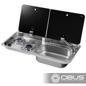 Obus Karavan Can Çift Gözlü Ayrık Cam Kapaklı Kombinasyonlu Ocak (Sol Ocak/Sağ Evye)