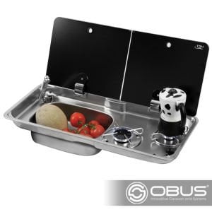 Obus Karavan Can Çift Gözlü Ayrık Cam Kapaklı Kombinasyonlu Ocak (Sol Evye/Sağ Ocak)