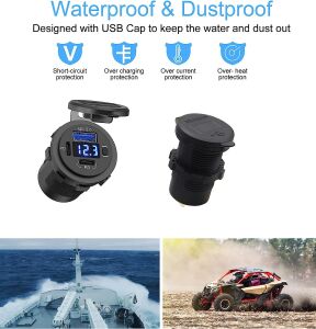 Bir Usb Type-A ve Bir Usb Type-C Şarj Cihazı (Voltmetreli - On-Off Anahtarlı - Mavi Işıklı)