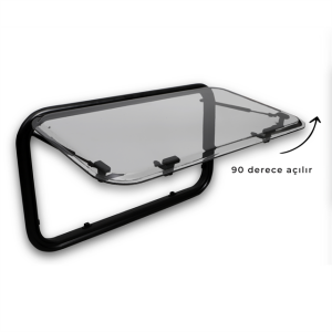 Babarvy Amortisörlü Karavan Penceresi & Karavan Camı 50x120 cm 90° açılır (Beyaz) Perde-Sineklik Dahil
