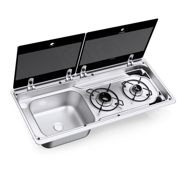 Dometic MO 9722L İki Gözlü Ocak ve Eviye Kombinasyonu Cam Kapaklı 760x325 mm