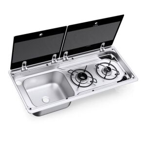 Dometic MO 9722L İki Gözlü Ocak ve Eviye Kombinasyonu Cam Kapaklı 760x325 mm