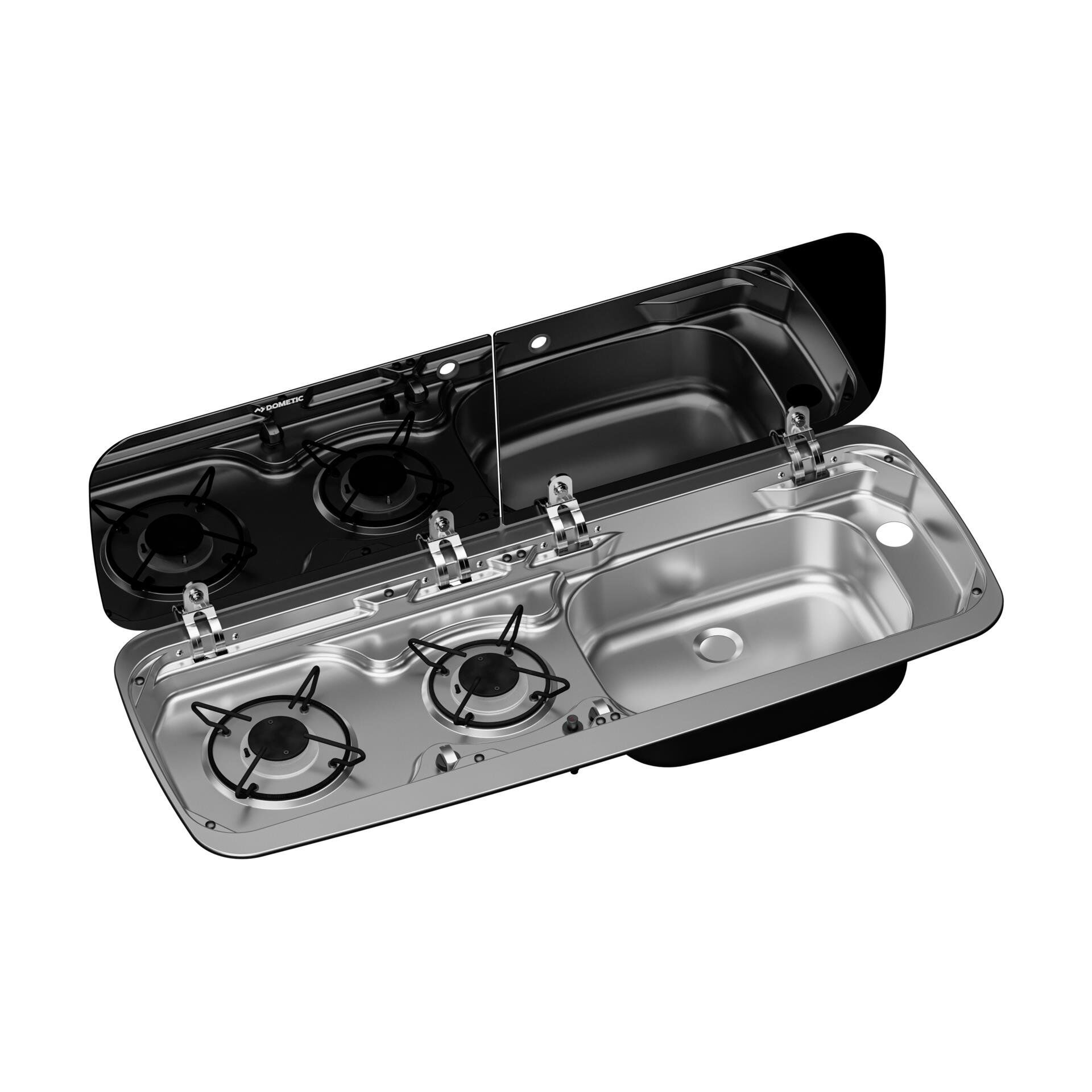 Dometic HSG 2370R İki Gözlü Ocak ve Eviye Kombinasyonu Cam Kapaklı 900x370 mm