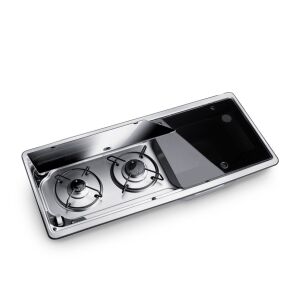 Dometic MO 9722R İki Gözlü Ocak ve Eviye Kombinasyonu Cam Kapaklı 760x325 mm