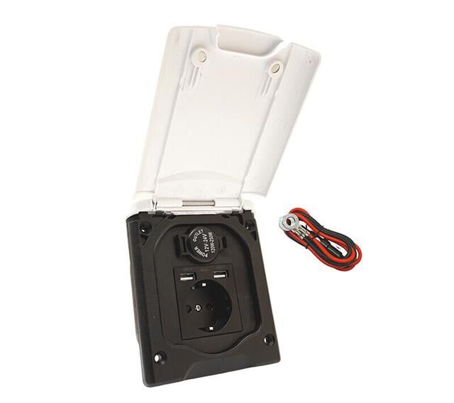 Babarvy Kapaklı Kombin 220V+USB+Type-C+Çakmaklık Çıkışı