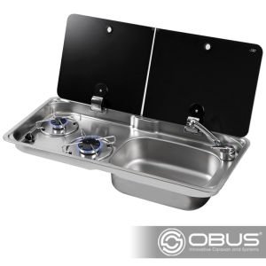 Obus Karavan Can Çift Gözlü Ayrık Cam Kapaklı Kombinasyonlu Ocak (Sol Ocak/Sağ Evye)