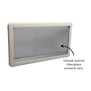 Babarvy Amortisörlü Karavan Penceresi & Karavan Camı 50x30 cm 90° açılır (Dikey -Beyaz) Perde-Sineklik Dahil