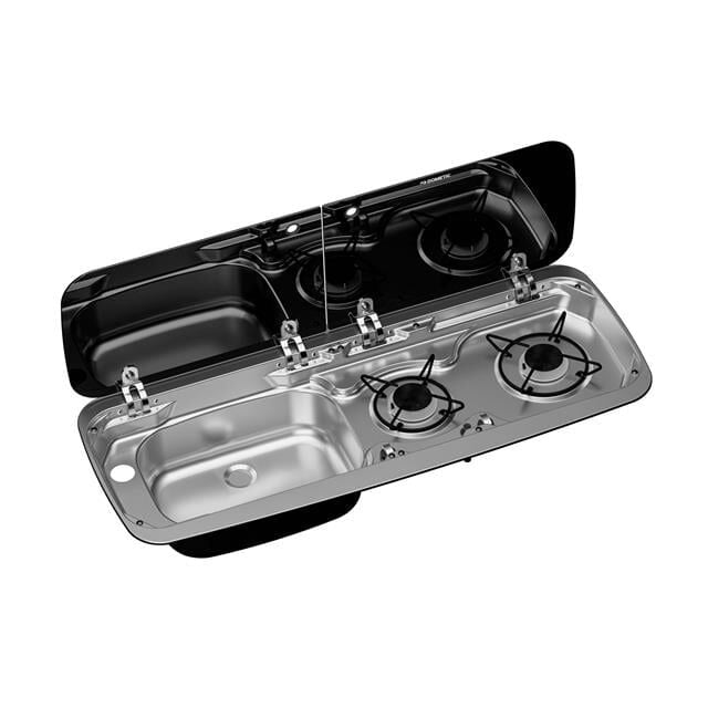 Dometic HSG 2370L İki Gözlü Ocak ve Eviye Kombinasyonu Cam Kapaklı 900x370 mm