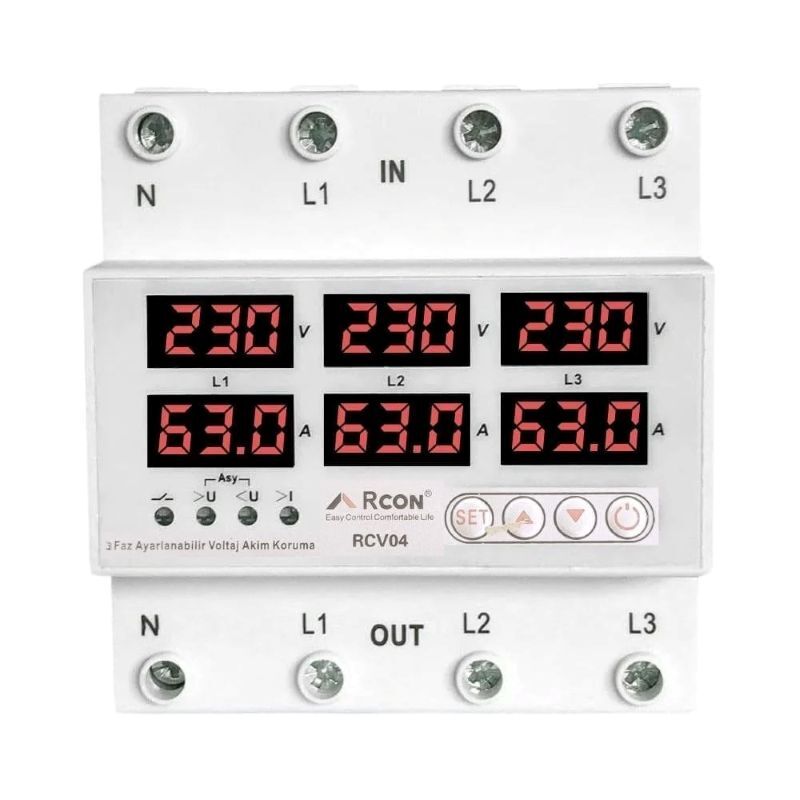 Rcon RCV04 Trifaze Akım ve Voltaj Korumalı Sigorta 63A