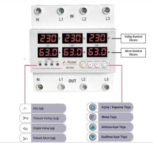 Rcon RCV04 Trifaze Akım ve Voltaj Korumalı Sigorta 63A