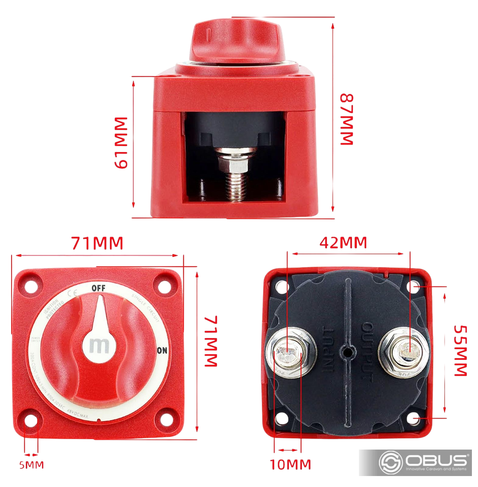 OBUS KARAVAN AKÜ ŞALTERİ MİNİ 300A 2P ON-OFF IC-275F-1