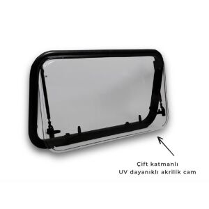 Babarvy Amortisörlü Karavan Penceresi & Karavan Camı 30x60 cm 90° açılır (Beyaz) Perde-Sineklik Dahil