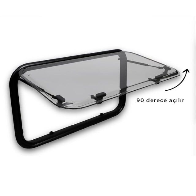 Babarvy Amortisörlü Karavan Penceresi & Karavan Camı 45x90 cm 90° açılır (Beyaz) Perde-Sineklik Dahil
