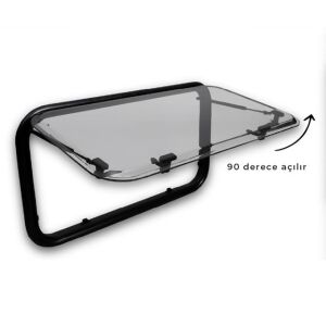 Babarvy Amortisörlü Karavan Penceresi & Karavan Camı 45x90 cm 90° açılır (Beyaz) Perde-Sineklik Dahil