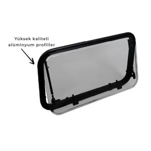 Babarvy Amortisörlü Karavan Penceresi & Karavan Camı 45x90 cm 90° açılır (Beyaz) Perde-Sineklik Dahil