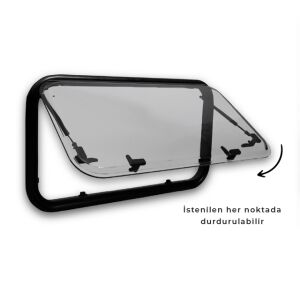 Babarvy Cam Amortisörlü Karavan Pencere & Cam 90x45 Cm- 90° açılır