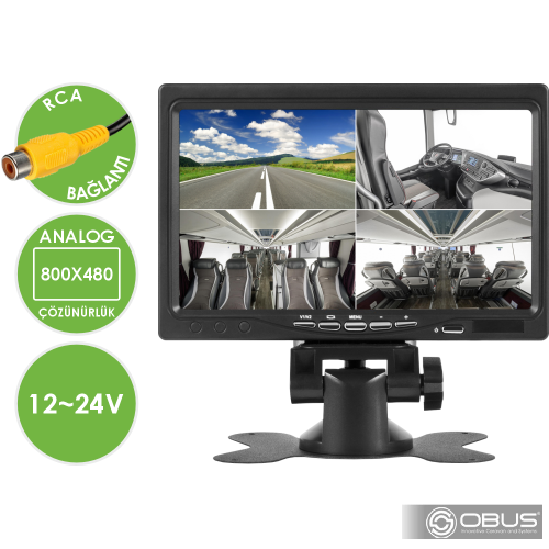 Obus EV-M600E Ecoview Dört Video Girişli Güneşlikli Analog 7 Inch Araç Monitörü