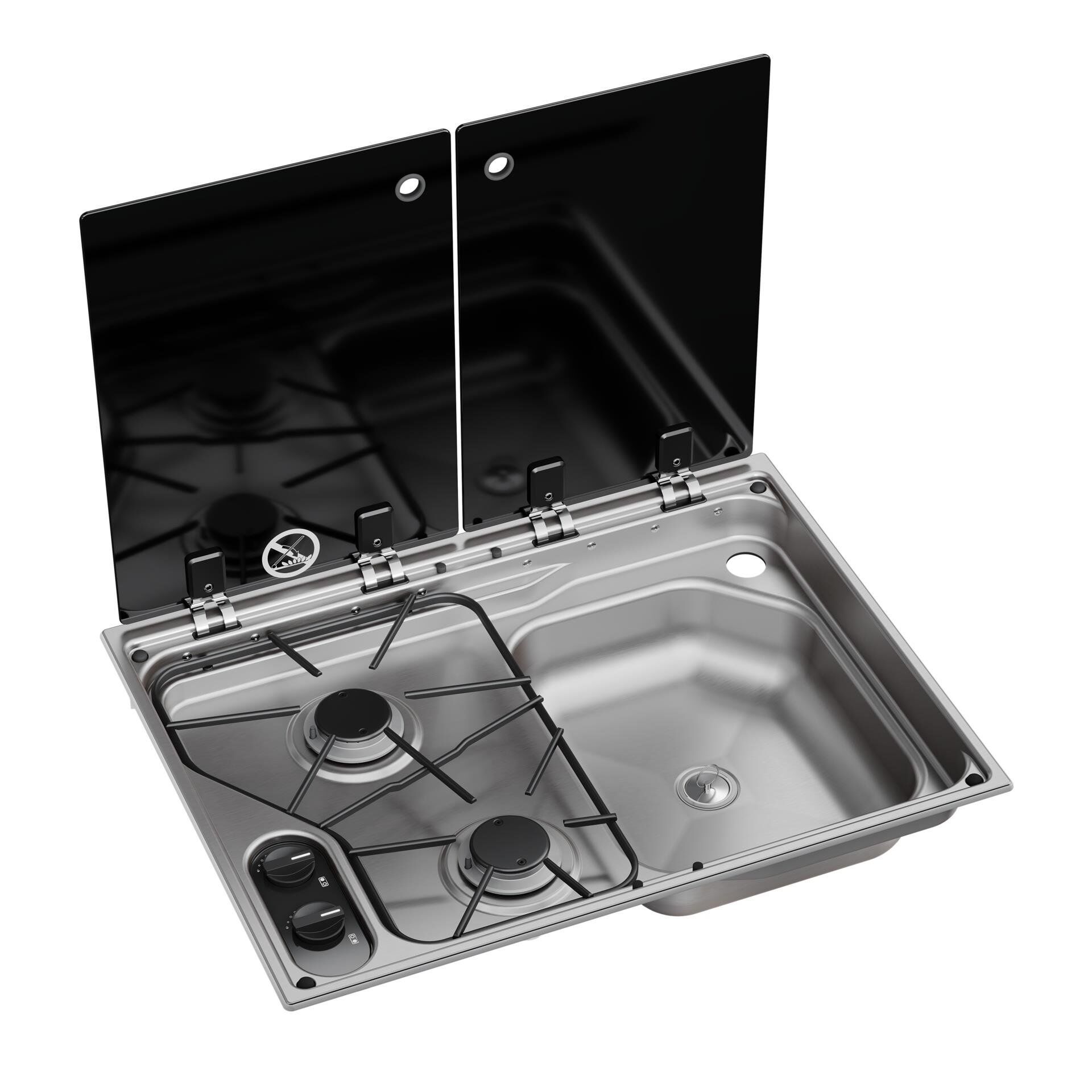 Dometic CVC1600G RH İki Gözlü Ocak ve Eviye Kombinasyonu Cam Kapaklı 600x450 mm