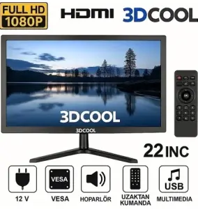 Mellifera 12V 22'' Led 1080P FULL HD Monitör TV ( Kumandalı ) ( HDMI, VGA,AUX, USB)